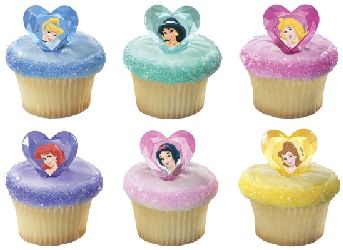 6 Disney Princess Heart Cupcake Topper Rings