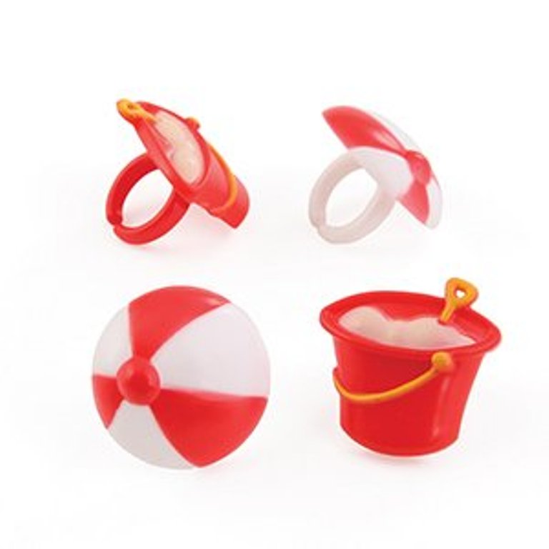 12 Beach Ball & Sand Pail Cupcake Topper Rings