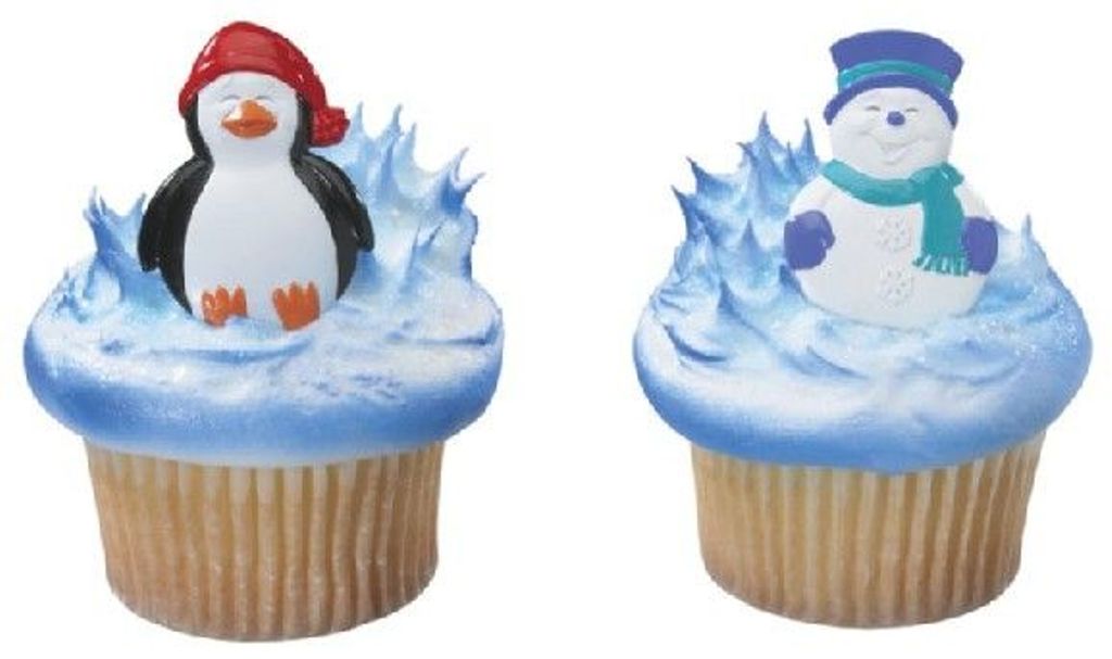Penguin & Snowman Cupcake Topper Rings - Set of 12