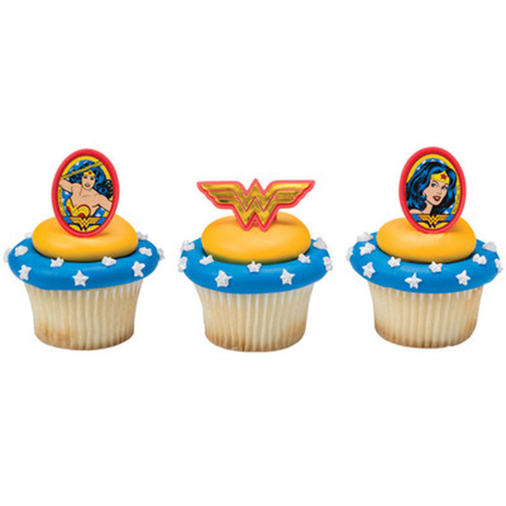 Wonder Woman Amazing Amazon Cupcake Topper Rings - Set of 12