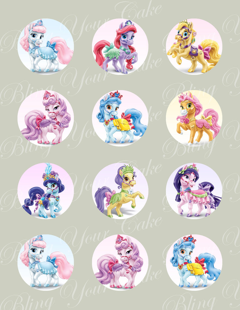 Disney Princess Palace Pets Ponies Edible Icing Cupcake Decor Toppers - DPP4C