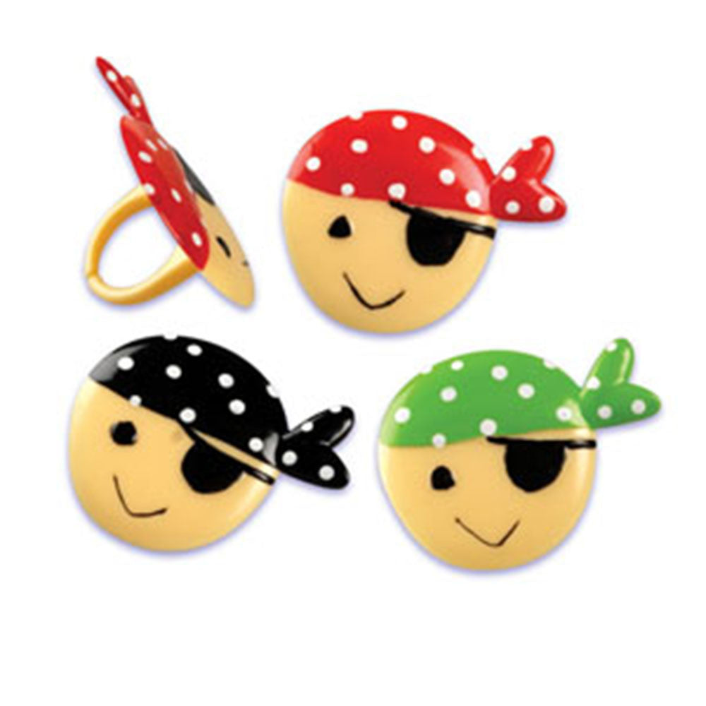 24 Pirate Face Cupcake Topper Rings