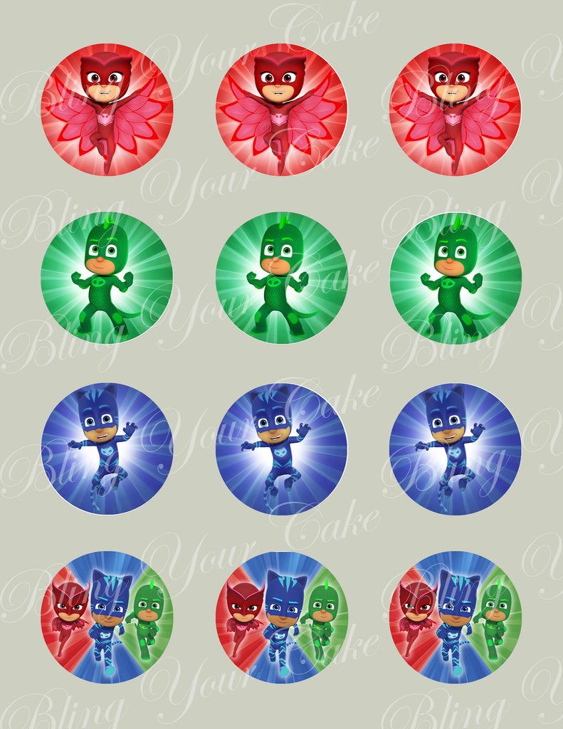 Catboy, Owlette, and Gecko Cupcake, Cookie, & Cake Pop Decor Toppers