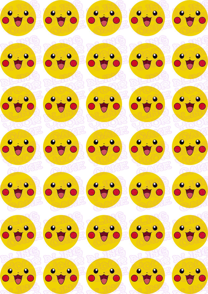 Pokemon Pikachu Face Edible Icing Cupcake or Cookie Decor Toppers - PKM3