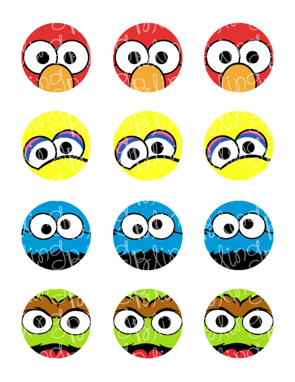 Sesame Street Fab Four Close Up Character Edible Icing Cupcake Decor Toppers - SS3C