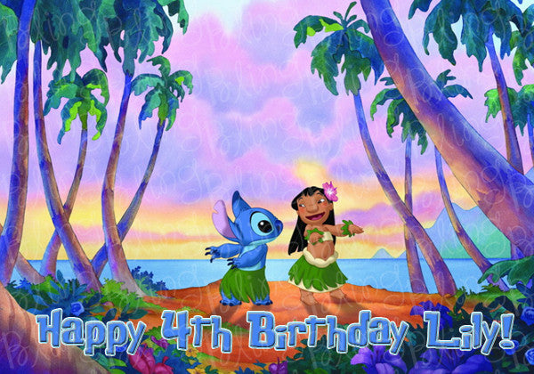 Lilo and Stitch with a Blue Green Fade Background Edible Cake Topper I – A  Birthday Place