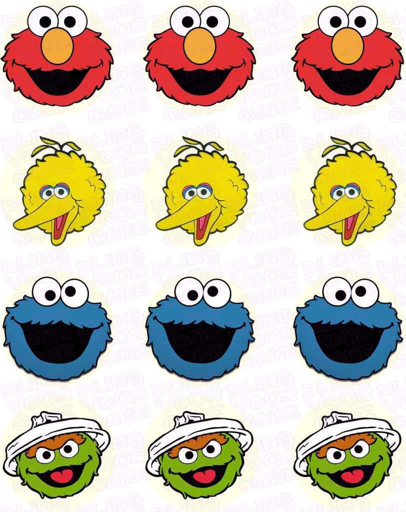 Sesame Street Fab Four Character Edible Icing Cupcake Decor Toppers - SS2C