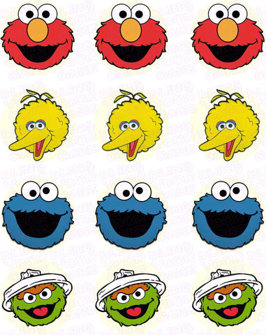 Sesame Street Fab Four Character Inspired Edible Icing Cupcake Decor Toppers - SS2C