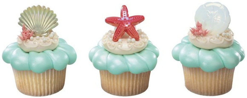 Beach Seashell & Starfish Cupcake Topper Rings