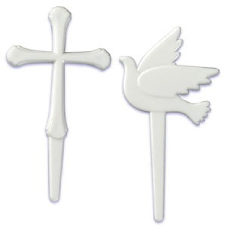 12 Baptism (Cross & Dove) Cupcake Picks