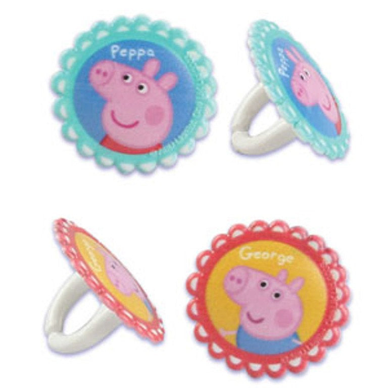 12 Peppa Pig and George Cupcake Topper Rings