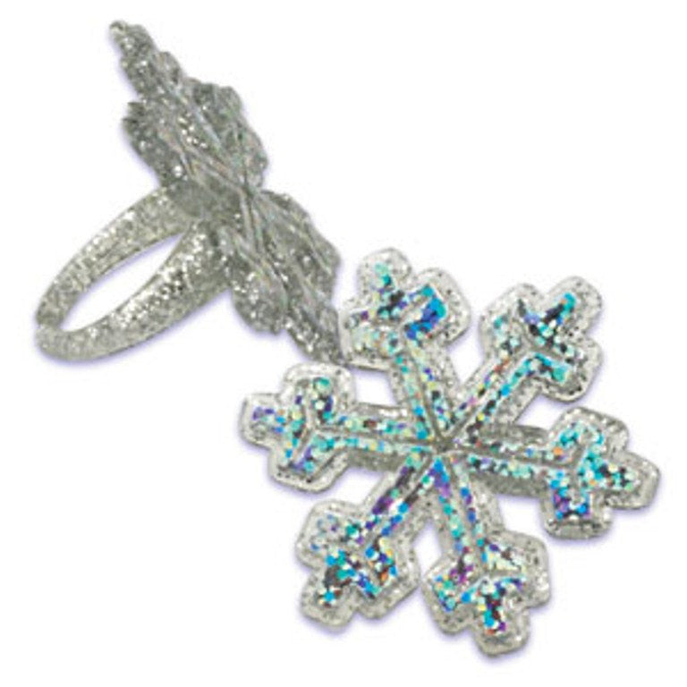 24 Hologram Snowflake Cupcake Topper Rings