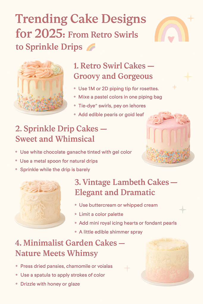 🎂 Trending Cake Designs for 2025: From Retro Swirls to Sprinkle Drips 🌈