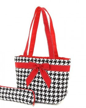 Houndstooth Print Insulated Quilted Lunch Tote Bag