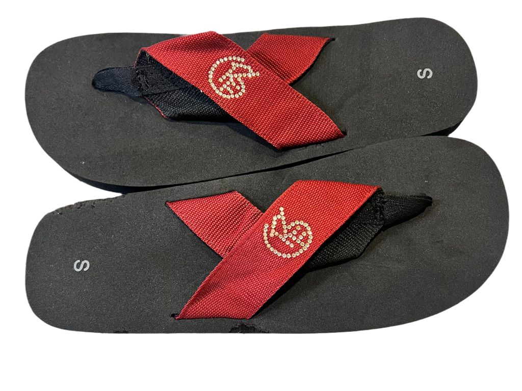 Maroon with Sparkle G Flip Flops - Size Small