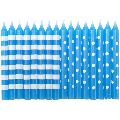 Blue with White Stripes and Dots Party Candles
