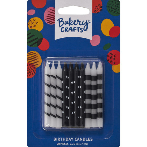 Black with White Stripes and Dots Party Candles