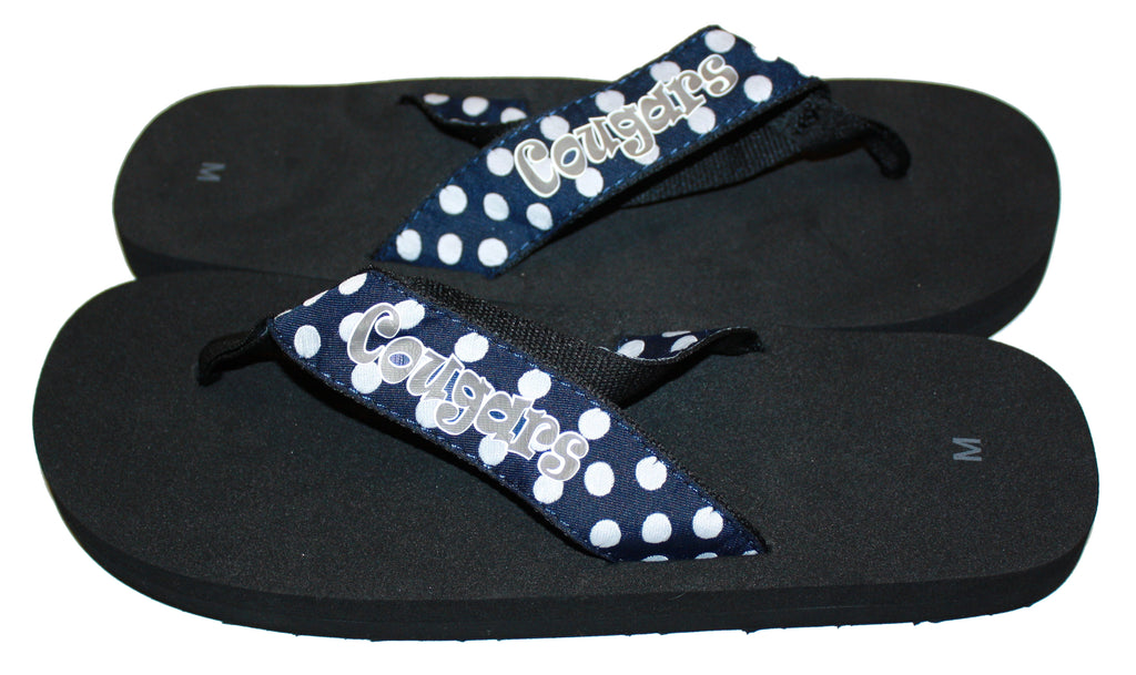 Cougars on Polka Dot Straps Flip Flops