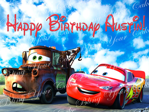 Disney Cars Lightning McQueen and Tow Mater Racing Edible Icing Sheet Cake Decor Topper - DC3