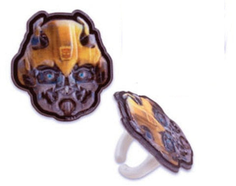 22 Transformers Bumblebee Molded Face Cupcake Topper Rings