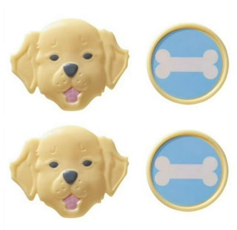 14 Puppy Dog and Bone Cupcake Topper Rings