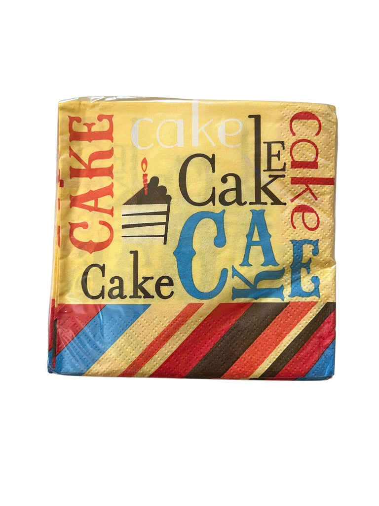 Birthday Striped Cake Beverage Napkins
