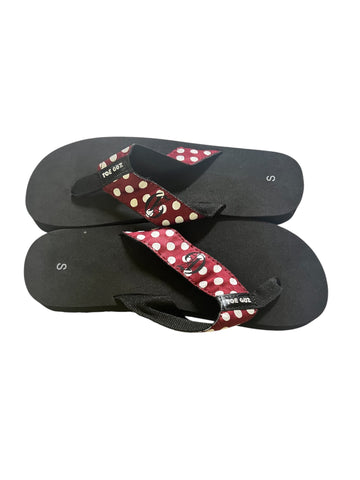 Maroon with White Polka Dot G Flip Flops - Size Small
