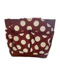 Multi Pocket Insulated Canvas Drawstring Bag - Maroon with White Polka Dots