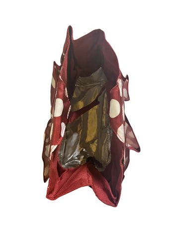Multi Pocket Insulated Canvas Drawstring Bag - Maroon with White Polka Dots