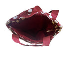Multi Zipper Canvas Tote Bag - Maroon with White Polka Dots