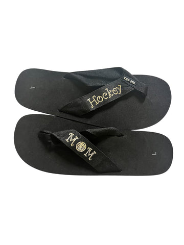 Hockey Mom Flip Flops - Silver Puck