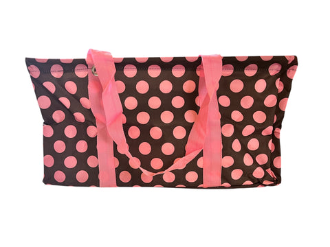 Brown with Pink Polka Dot Collapsible Utility Tote