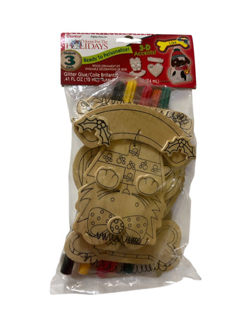 Christmas Wooden Ornament Kit by Darice - Present with Cat, Heart with Paw Print, & Dog