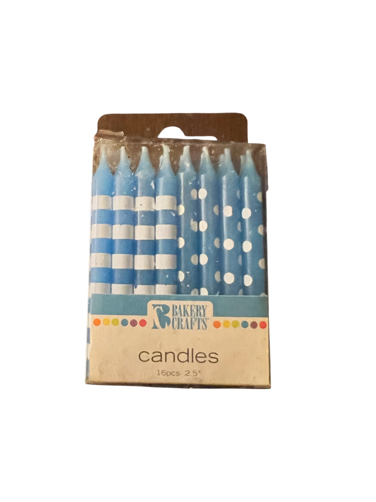 Blue Candles with Stripes and Polkadots