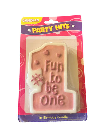 Fun to Be One First Birthday Party Candle - Pink