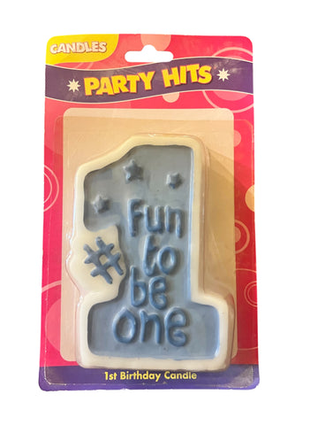 Fun to Be One First Birthday Party Candle - Blue