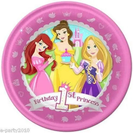 Disney Princess First 1st Birthday Princess 7" Paper Dessert Plates