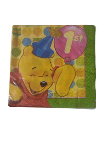 Winnie the Pooh Pooh's 1st Birthday Beverage Napkins