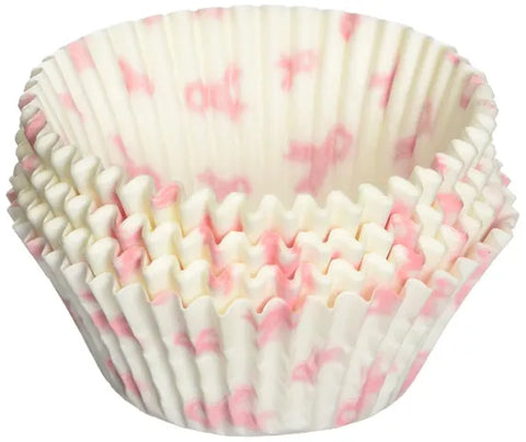 White with Pink Ribbons Cupcake Baking Cups