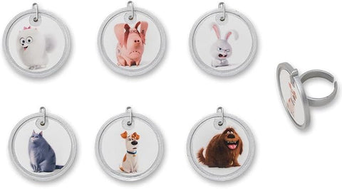 24  Secret Life of Pets Dog Tag Cupcake Topper Rings - Set 2