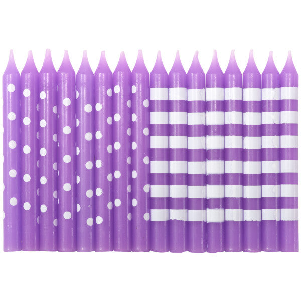 Purple with White Stripes and Dots Party Candles