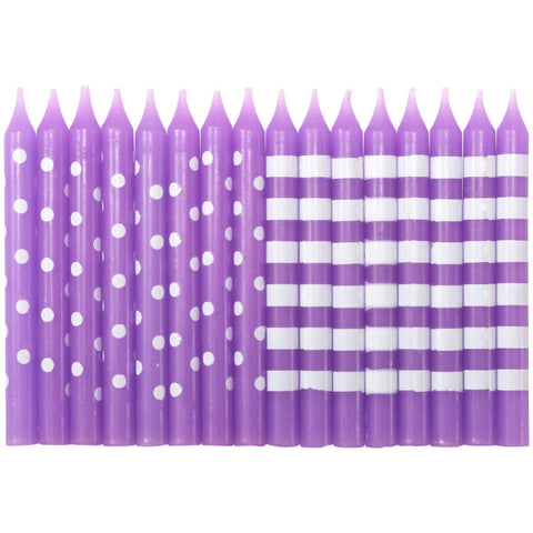 Purple with White Stripes and Dots Party Candles