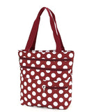 Multi Zipper Canvas Tote Bag - Maroon with White Polka Dots