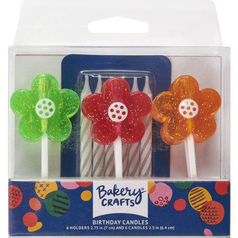 Glitter Flower Candle Holders & Candles Set