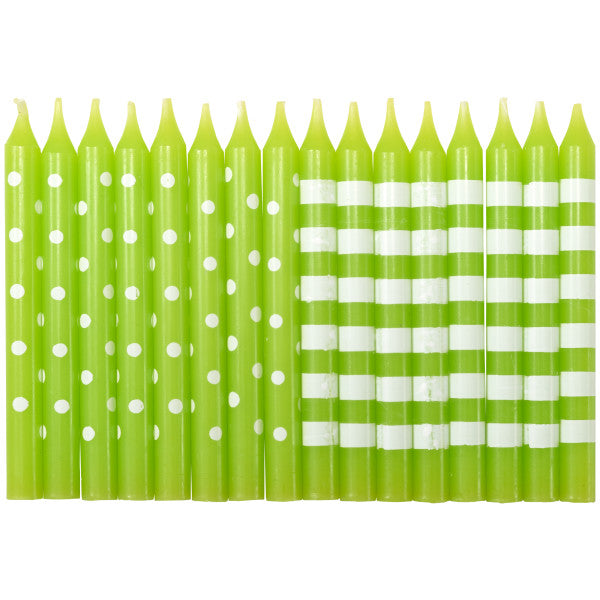 Lime Green with White Stripes and Dots Party Candles