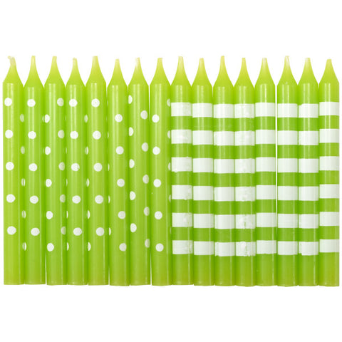 Lime Green with White Stripes and Dots Party Candles