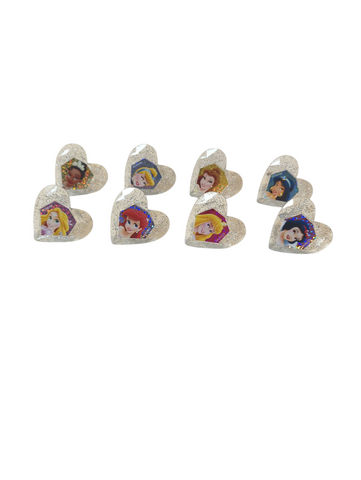 12 Disney Princess Glitter Heart Cupcake Topper Rings