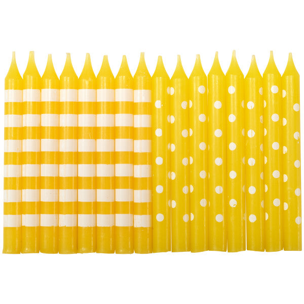 Yellow with White Stripes and Dots Party Candles