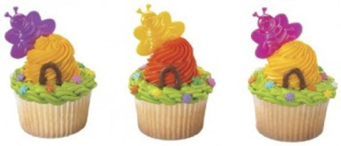 12 Iridescent Bumblebee Cupcake Picks