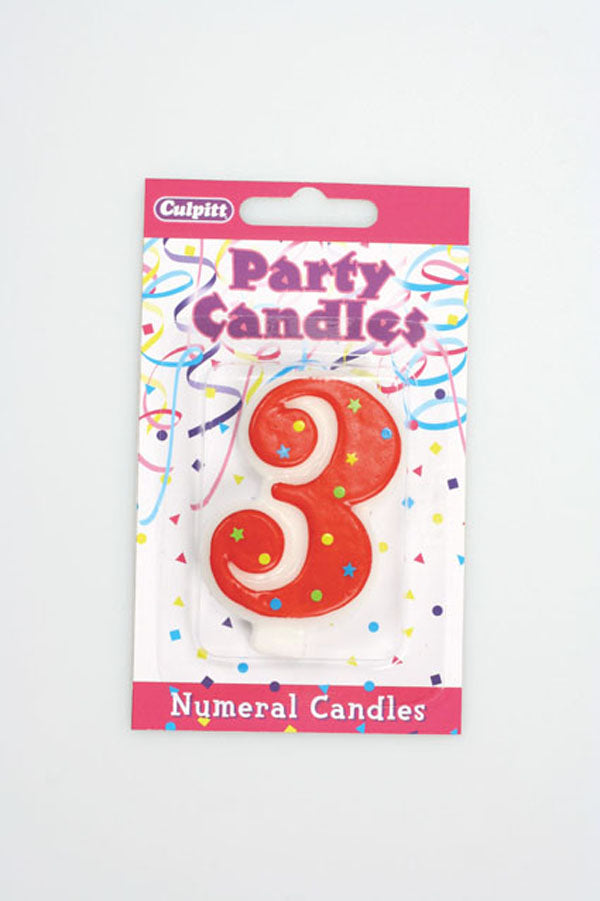 Numeral 3 Third Birthday Party Candle - Red